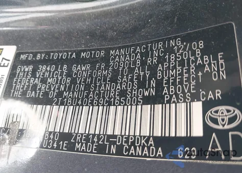 2009 Toyota Corolla Le from USA, damaged, VIN 2T1BU40E69C165005